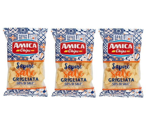 Amica chips Chips Amica chips Sapore di sale Grigliata 50% di sale Gegrillte Kartoffelchips 50% Salz 3x 175 g italienisch Original 8008714003760