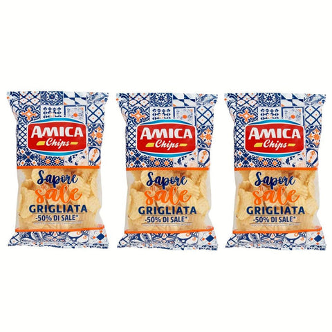 Amica chips Sapore di sale Grigliata 50% di sale Gegrillte Kartoffelchips 50% Salz 3x 175 g italienisch Original