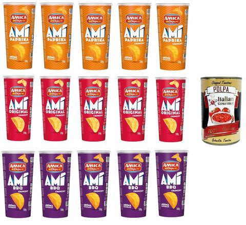 Amica chips Chips Amica Chips Testpaket AMI' Crunchy BBQ,Original,Paprika 15x 100gr + Italian Gourmet polpa 400g 0