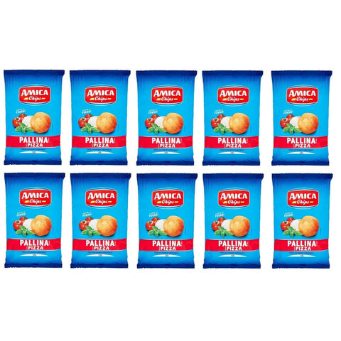 Amica chips Knabberartikel Amica chips Pallina Pizza Mais Snacks mit Pizzageschmack Salziger Snack Beutel 10x 125g italienisch Original 8008714006365