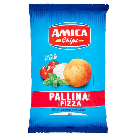 Amica chips Knabberartikel Amica chips Pallina Pizza Mais Snacks mit Pizzageschmack Salziger Snack Beutel 5x 125g italienisch Original 8008714006365