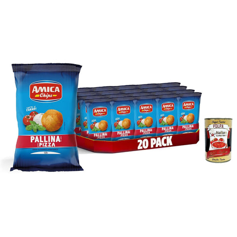 Amica chips Patatine Palline al Gusto Pizza Mais Bälle chips gebackene Mais Snacks mit Sonnenblumenkernöl 20 x 125 g italienisch Original
