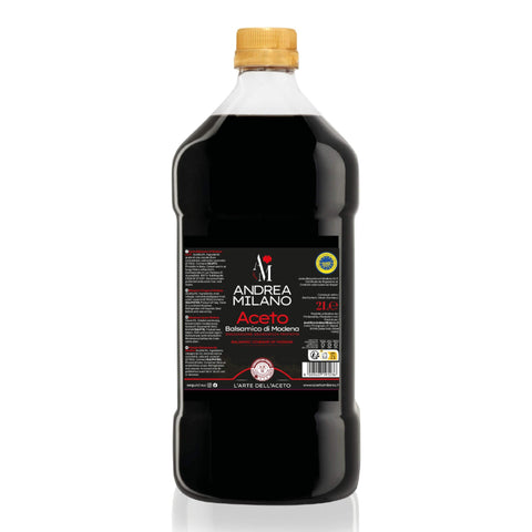 Andrea Milano Balsamessig aus Modena IGP, Rotes Blatt, lange in edlen Holzfässern gereift, ideal für Marinaden und Saucen, Hergestellt in Italien, PET . 2 L Original italienisch