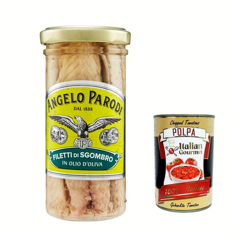 Angelo Parodi Filetti Di Sgombro In Olio D'oliva in vetro, Makrele Filets in Olivenöl in Glas 150 g 3x Original italienisch inkl. Itlaian Gourmet Polpa 400g