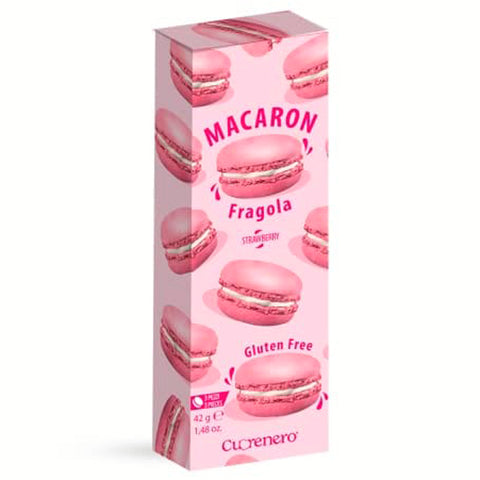 Cuorenero 3 Macarons mit Erdbeergeschmack | Glutenfreies Macaron im Koffer | Erdbeer-Macaron-Geschmack | Erdbeer-Sahne-Kekse - 42 Gr. Original italienisch