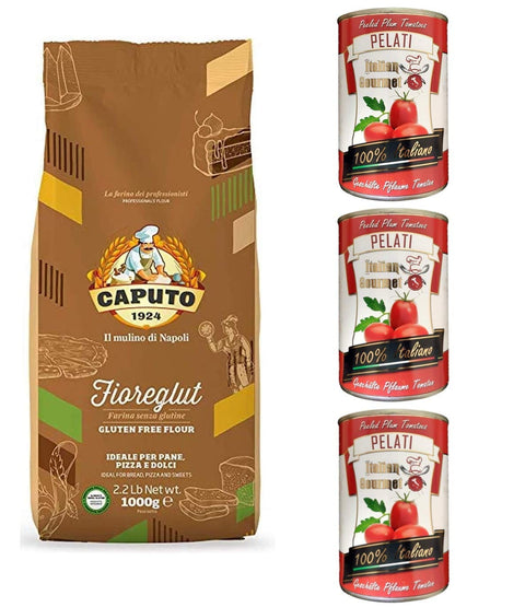 Antimo Caputo Mulino Caputo Fioreglut Glutenfreies Mehl 1kg inkl. Italian Gourmet 100% italienische geschälte Tomaten dosen 3x 400g Original italienisch