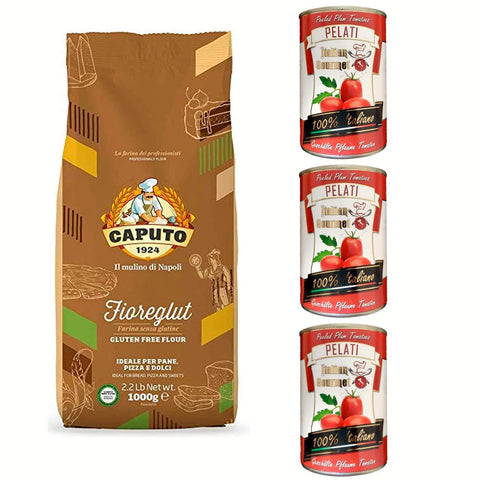Antimo Caputo Mulino Caputo Fioreglut Glutenfreies Mehl 1kg inkl. Italian Gourmet 100% italienische geschälte Tomaten dosen 3x 400g Original italienisch