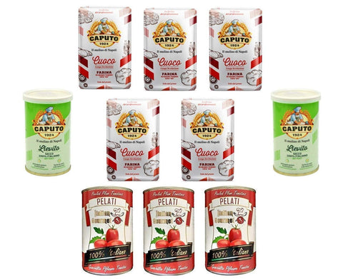 Antimo Caputo Gemüse Testpaket Caputo Cuoco Farina Pizzamehl Mehl 5x 1Kg + Italian Gourmet 100% italienische geschälte Tomaten dosen 3x 400g + 2x Caputo Trockenhefe 100g 8014601025234