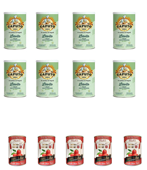 Antimo Caputo Trockenhefe Caputo Lievito Secco% Trockenhefe für die Bäckerei Hohe Aktivität pizza 100g + Italian Gourmet 100% italienische geschälte Tomaten dosen 5x 400g 8014601100016