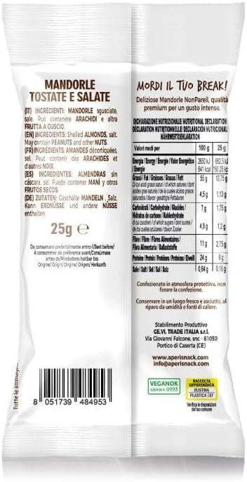 Aperisnack Patatine Chips Aperisnack B-Fruit Mandorle tostate e salate Geröstete und gesalzene Mandeln, 20 Einzelportionen à 25 g