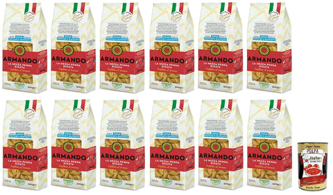 Armando Kurze Pasta 12x Armando La Mezza Penna Rigata,Bronzegezogene Nudeln,100% Italienische Pasta 500g + Italian Gourmet Polpa di Pomodoro 400g Dose 8005709204270
