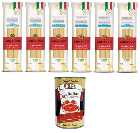 Armando Kurze Pasta Armando Il Bucatino, Pasta di semola di grano duro trafilata al bronzo,Il Bucatino, Nudeln aus Hartweizengrieß aus Bronze gezogen 6x500gr + Italian Gourmet polpa 400g 8005709209275