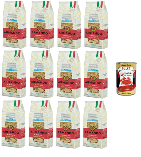 Armando Kurze Pasta Armando il Fusillo Trafilato al bronzo il Fusillo Bronze gezeichnet 12x500gr + Italian Gourmet polpa 400g 8005709204959