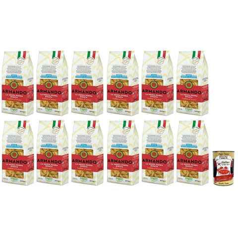 Armando Kurze Pasta Armando La Mezza Penna Rigata Bronzegezogene Nudeln 100% Italienische Pasta 500 g 12x italienisch Original + kostenlos Polpa di Pomodoro 400 g Dose 8005709204270