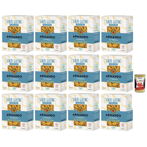 ARMANDO Kurze Pasta ARMANDO La treccia senza glutine, Gluten -freie Pasta mit Multikereals mit Mais, Vollreis und Quinoa - Treccie, Casarecce gluten free 12x 400 g Original italienisch inkl. Italian Gourmet Polpa 400g 8032804040014