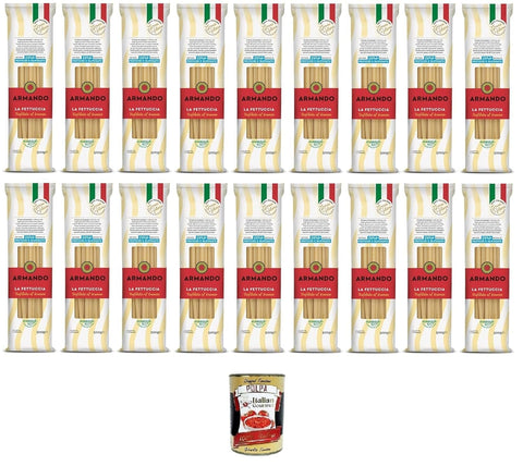Armando Längliche Pasta Armando La Fettuccia,Bronzegezogene Nudeln,100% Italienische Pasta 18x500g + Italian Gourmet Polpa di Pomodoro 400g Dose 8005709204027