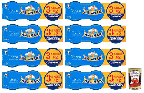 AS do Mar Fertiggerichte 24x AS do MAR Tonno all'Olio di Oliva,Thunfisch in Olivenöl,ideal für jedes Rezept,80g Glas + Italian Gourmet Polpa di Pomodoro 400g Dose 8003294960113
