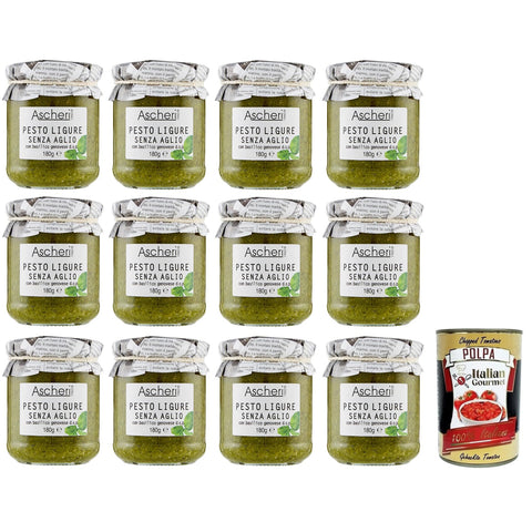Ascheri 1960 Pesto Ligure Senza Aglio con Basilico Genovese Pesto Sauce Ohne Knoblauch mit Genuesischem Basilikum d.o.p. Glas 180 g 12x italienisch Original +