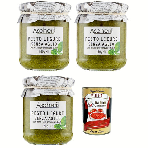 Ascheri 1960 Pesto Ligure Senza Aglio con Basilico Genovese Pesto Sauce Ohne Knoblauch mit Genuesischem Basilikum d.o.p. 3x 180g italienisch Original