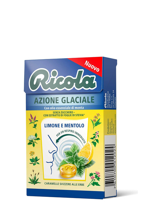 ATOTOP Ricola Astuccio Azione Glaciale Limone e Mentolo bonbon Zitrone und Menthol erfrischend ohne zucker box 20x 50g Original italienisch