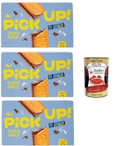 Bahlsen Snack Kuchen & Backwaren Pick Up Choco & Milk , Milchschokoladentafel im Doppelkeks, 3x 112g Packung, Jede Packung enthält 4 Kekse à 28g + Italian Gourmet Polpa di Pomodoro 400g Dose 4017100272912