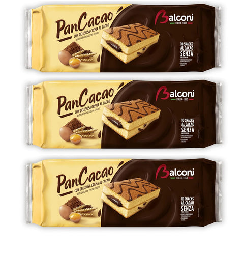 Balconi Biscuitkuchen 3x Balconi PanCacao Snack al Cacao Weicher Biskuitkuchen und Süße Kakaocreme 280g 8001585006076