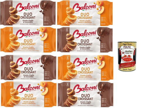 Balconi Croissants Balconi-Testpaket Croissant DUO Pesca/Albicocca e Cacao Doppelschichtiges Schokoladen-Croissant DUO Pfirsich/Aprikose und Kakao 8x300gr + Italian Gourmet polpa 400g 8001585010721
