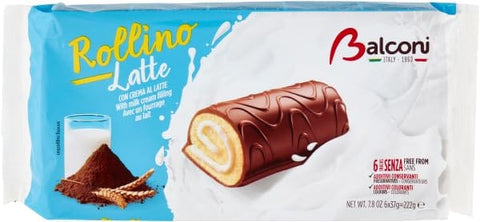 Balconi Knabberartikel 20x Balconi Rollino Latte Milk Mini Kuchen mit Milchcreme mit Schokolade überzogen 222g Original italienisch Snack 8001585001323
