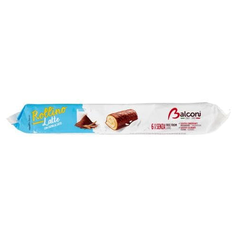 Balconi Knabberartikel 20x Balconi Rollino Latte Milk Mini Kuchen mit Milchcreme mit Schokolade überzogen 222g Original italienisch Snack 8001585001323