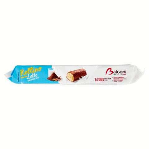 Balconi Knabberartikel 20x Balconi Rollino Latte Milk Mini Kuchen mit Milchcreme mit Schokolade überzogen 222g Original italienisch Snack 8001585001323