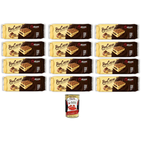 Balconi Party-Mix Balconi Pancacao,Morbido pan di spagna e dolce crema al cacao Pancacoa, weicher Biskuitkuchen und süße Kakaocreme 12x280gr Original italienisch inkl. Italian Gourmet Polpa 400g 8032804040014