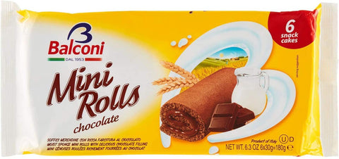 3x Balconi Mini Rolls Cioccolato Mini Kuchen mit Schokoladencreme (6x30 g) 180 g italienisch Original Gebäck