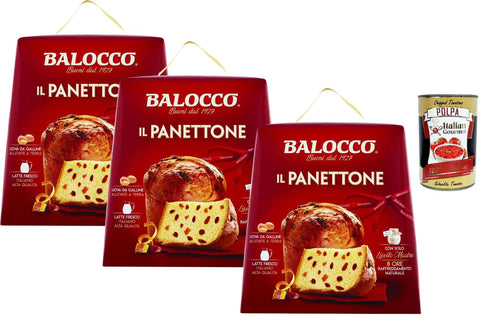 Balocco Brot & Backwaren 3x Balocco Glassuvetta Panettone Senza Canditi Ohne kandierte Früchte, mit Rosinen, 1 kg + Italian Gourmet polpa 400gr