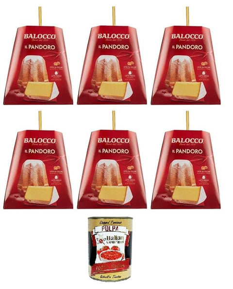 Balocco Brot & Backwaren Balocco Il Pandoro Classico - Traditionelles italienisches Weihnachtsdessert - weicher und zarter Weihnachts kuchen mit Puderzucker 6x 1KG + Italian Gourmet polpa 400g 8001100051031
