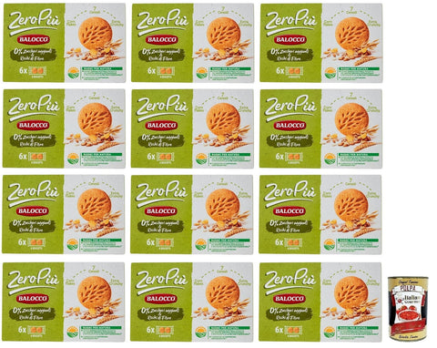Balocco Kekse 12x Balocco Zero Più Biscotti Ohne Zuckerzusatz,Kekse mit Cornflakes, 7 Cerealien und Extra Crunchy,Packung mit 230g + Italian Gourmet Polpa di Pomodoro 400g Dose 8001100071039