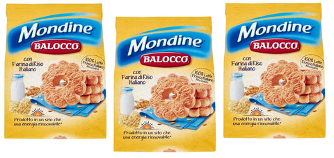 Balocco Kekse 3x Balocco Mondine Biscotti con farina di riso e latte fresco italiano Kekse mit Reismehl und frischer italienischer Milch biscuits cookies 100% Italienische Kekse 350g 8001100067926