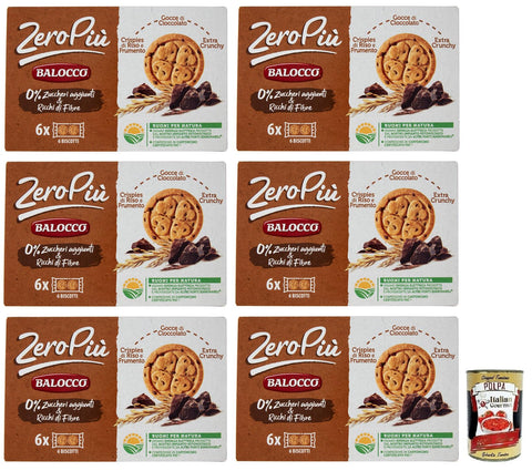 Balocco Kekse 6x Balocco Zero Più Biscotti Ohne Zuckerzusatz,Kekse mit Reis- und Weizencrispies,Schokoladentropfen und Extra Crunchy 210g + Italian Gourmet Polpa di Pomodoro 400g Dose 8001100071046