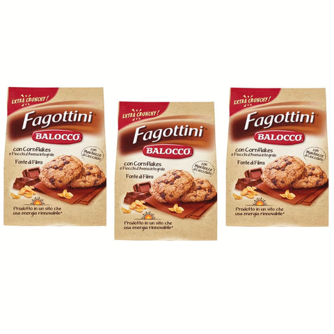 Balocco Kekse Balocco Fagottini Biscotti Integrali Vollkornkekse Kekse Biscuits mit Cornflakes Vollkorn Haferflocken und Schokoladenstückchen 700g 3x Original italienisch 8001100070551
