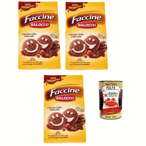 Balocco faccine kekse mit Schokolade & Haselnüss, Ohne Palmöl, ohne Konservierungsstoffe, 3x 350 g biscuits cookies + Itlaian Gourmet polpa 400 g italienisch Original