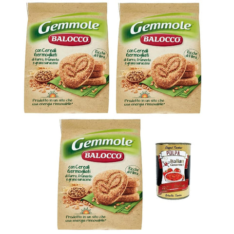 Balocco Snack Kuchen & Backwaren Balocco Gemmole Biscotti Integrali Vollkornkekse Kekse Biscuits mit einer Mischung aus feinem gekeimtem Getreide und mit braunen Zucker Körnern 3x 700g Original italienisch inkl. Italian Gourmet Polpa 400g 8032804040014