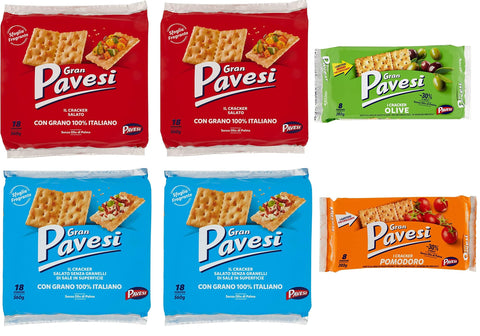 Barilla Crackers Testpaket Gran pavesi snack crackers salati senza sale pomodoro e oilve 6 stuck Salzgebäck gesalzen + Italian Gourmet polpa 400g 8013355500684