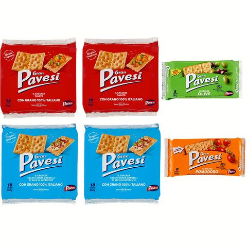 Testpaket Gran pavesi snack crackers salati senza sale pomodoro e oilve 6 stuck Salzgebäck gesalzen 1x3438g Original italienisch