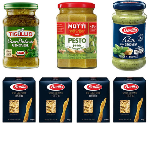 Barilla Deutschland GmbH Pesto 1x Star Tigullio GranPesto Pesto alla Genovese + 1x Barilla Pesto alla genovese 190g + 1x Mutti Pesto Verde Pomodori Verdi 190g + 5x Barilla Pasta trofie 500g 8076809532945