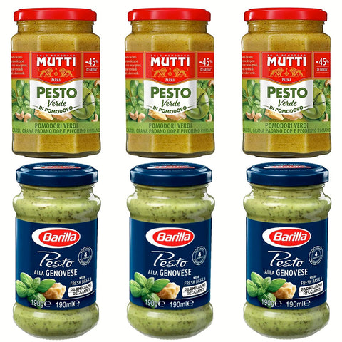 Barilla Deutschland GmbH 3x Mutti Pesto Verde Pomodori Tomatenpesto Glas 180 g + 3x Barilla Pesto alla genovese 190 g italienisch Original
