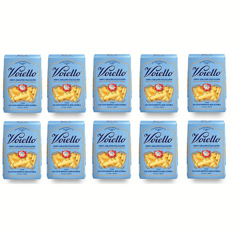 Voiello Lo Zito Doppia Rigatura n°128 Pasta 100% Italienischer Weizen Teigwaren aus Hartweizengrieß Bronze Zeichnung 10x500g Original italienisch