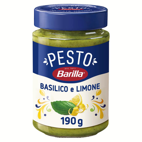 Barilla Pesto Basilico e Limone 12x190 g | Glutenfreie Italienische Pasta Sauce mit einer Note von Limone / Zitrone und Basilikum, Nudel Soße, grünes Pesto italienisch Original