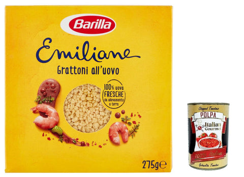 Barilla Internationale Nudeln 10x Barilla Pasta all' Uovo Le Emiliane Grattoni, Eiernudeln, Pasta mit Ei 275g + Italian Gourmet polpa 400g 8076809573146