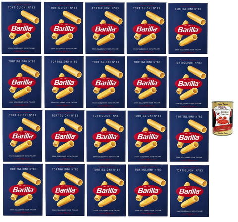 Barilla Internationale Nudeln 20x Barilla Tortiglioni n° 83, Pasta 100% italienisch Nudeln aus Hartweizengrieß 500g Packung + Italian Gourmet Polpa di Pomodoro 400g Dose 8076802085837