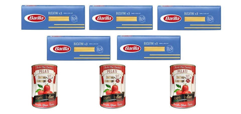 Barilla Internationale Nudeln 5x Pasta Barilla Bucatini Nr. 9 italienisch Nudeln 500 g pack + Italian Gourmet 100% italienische geschälte Tomaten dosen 6x 400g 8076804215096