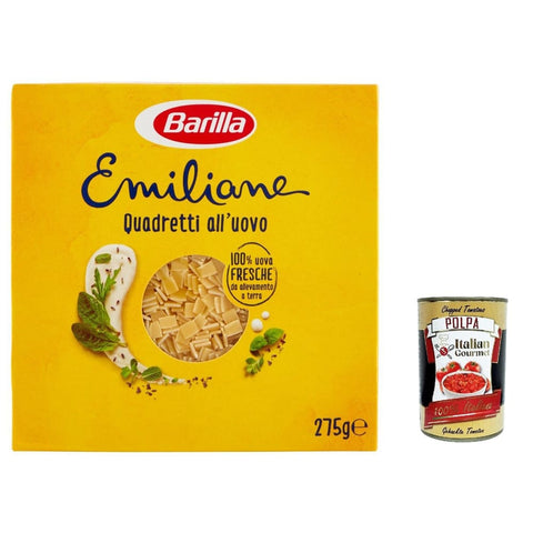 Barilla Internationale Nudeln Barilla Pasta all' Uovo Le Emiliane Quadretti, Eiernudeln, Pasta mit Ei 275g 10x Original italienisch inkl. Italian Gourmet Polpa 400g 8076809573139